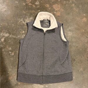 L.L. Bean Gray Fleece-Lined Zip Front Vest with Cream Sherpa Collar
